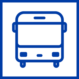 Transportation Group Icon (blue outline of bus on white)